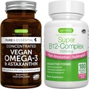 Vegan Omega-3 + Super B12-Complex 1000mcg Groupe végétalien, EPA durable & DHA Huile d'algues 1340mg + Haute absorption Vitamine sublinguale B12 avec méthylcobalamine, adénosylcobalamine et hydroxocobalamine, par I
