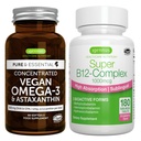 Vegan Omega-3 + Super B12-Complex 1000mcg Groupe végétalien, EPA durable & DHA Huile d'algues 1340mg + Haute absorption Vitamine sublinguale B12 avec méthylcobalamine, adénosylcobalamine et hydroxocobalamine, par I