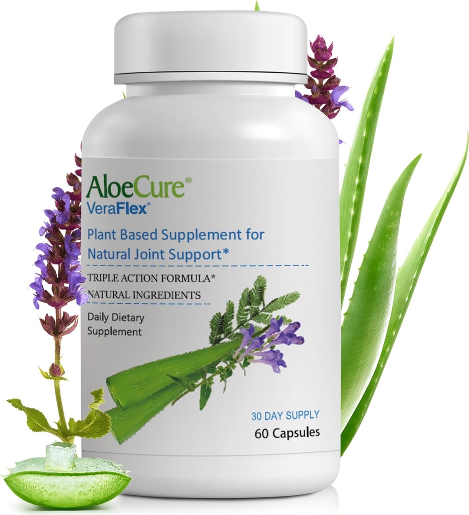 AloeCure VeraFlex complément de santé naturel avec Aloe Vera biologique USDA - Capsules à base de plantes pour soutenir le confort, la mobilité et la flexibilité - Formule tout naturel, 60 Capsules