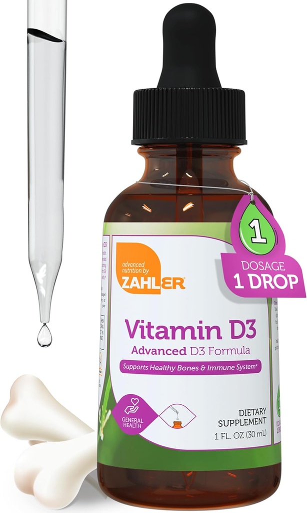 Zahler Vitamine liquide D3 5000 UI - pour les adultes Santé des os et immunitaire - Suppléments de vitamine D3 pour les femmes et les hommes (1 fl oz)