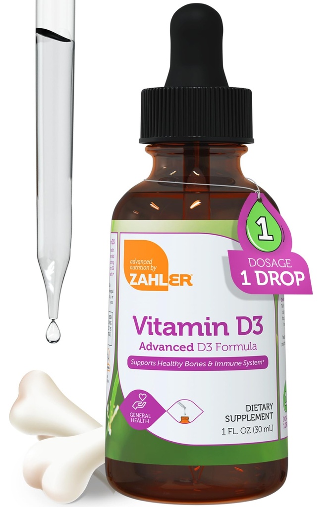 Zahler Vitamine liquide D3 5000 UI - pour les adultes Santé des os et immunitaire - Suppléments de vitamine D3 pour les femmes et les hommes (1 fl oz)