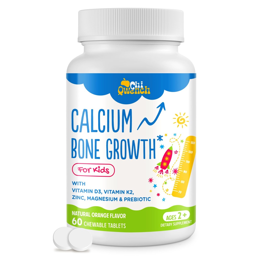 Supplément de calcium 500 MG avec vitamine D3 et K2, zinc, magnésium et prébiotiques. Vitamines pour enfants. Résistance aux os, absorption élevée, amandes orange, non OGM, sans gluten, 60 onglets