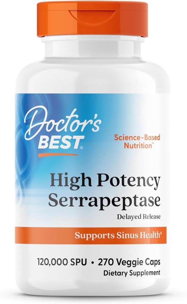 Les médecins Meilleure haute puissance Serrapeptase, soutient la santé des sinus, non-OGM, Vegan 270 Veggie Caps