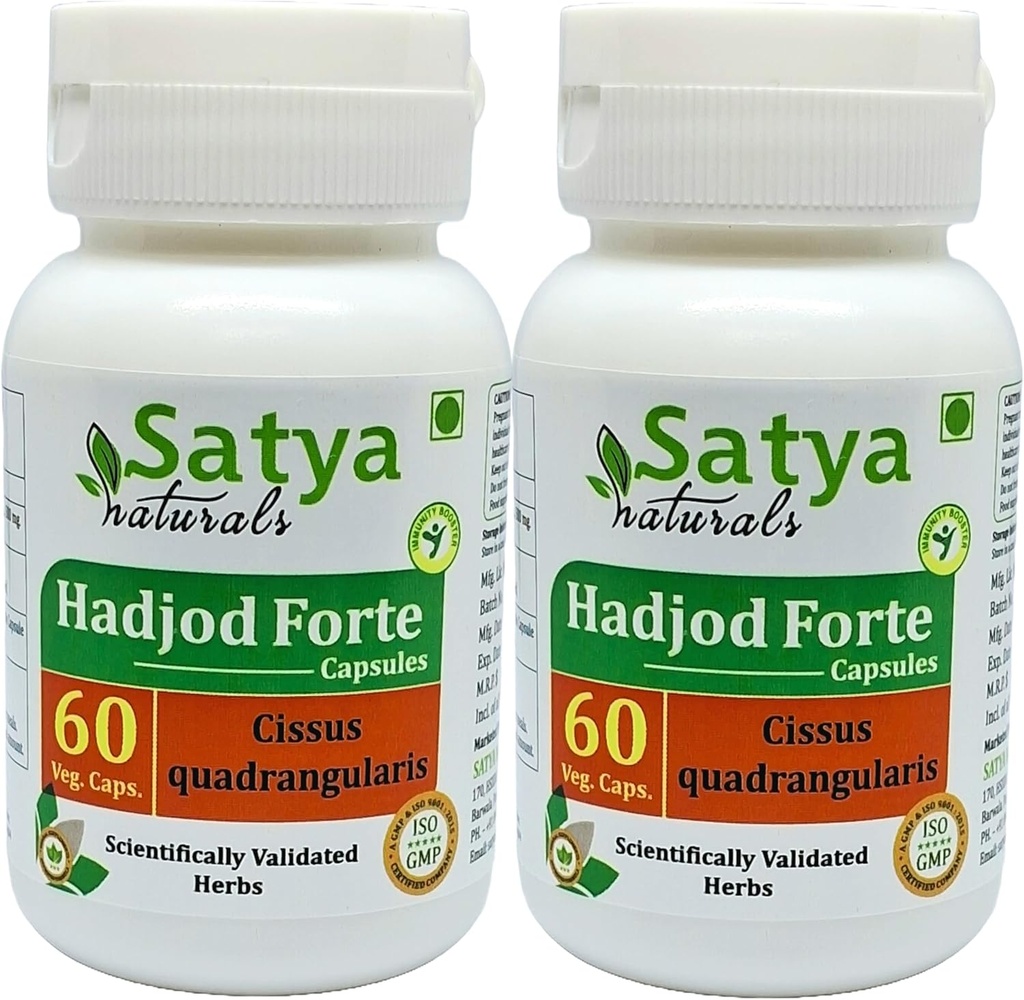 Hadjod Forte Capsules 500 mg. 60 Veg. Capsule | Hadjod (Cissus Quadrangularis) Extract Capsules for Men and women | Ayurvedic Herbal Supplement/Remedies | 10:1 Forte (2 Bottles of 60 Capsules)