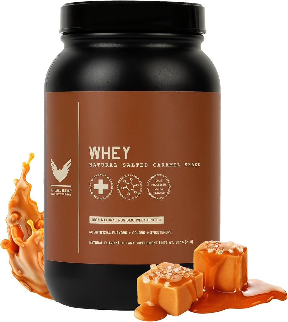 Poudre à haute teneur en protéines de lactosérum, caramel salé naturel, 24g de protéines, 2 lb, ultra-filtré, non-OGM, stévia sucré, enzymes digestives, sans gluten, sans additifs artificiels, fabriqués aux États-Unis