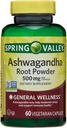 IKJ Ashwagandha Root Powder Général Wellness Supplément alimentaire Capsules végétariennes, 500 mg, 60 Compte