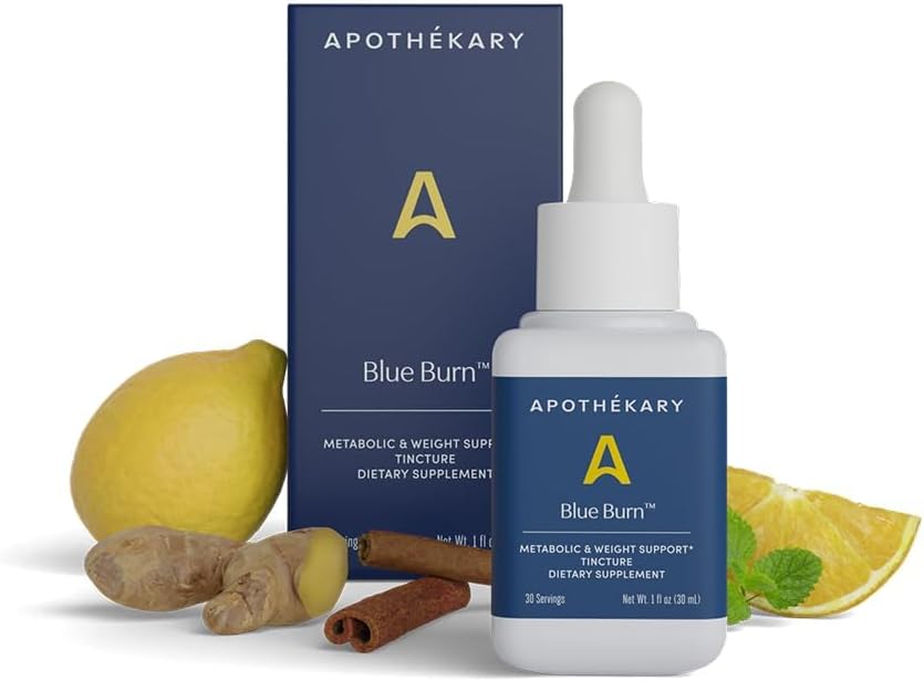 Apothékary Blue Burn supplément à base de plantes gouttes liquides, métabolisme et support de gestion du poids, 1 Fl Oz, 30 portions