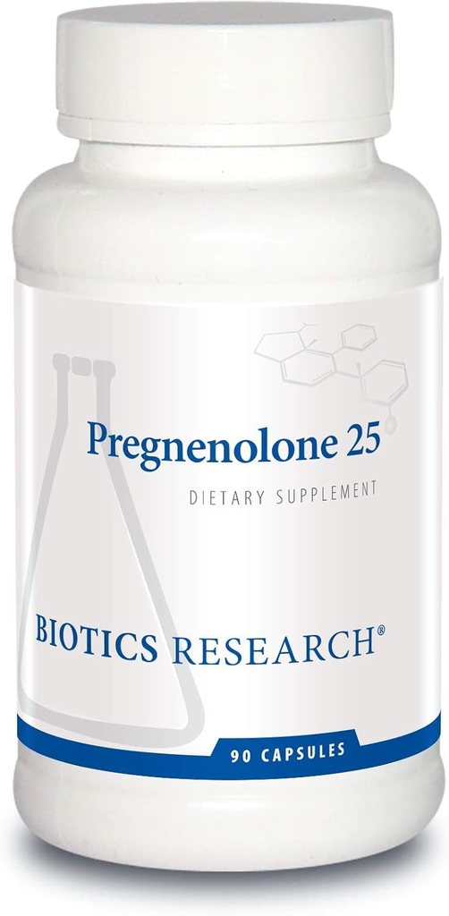 Recherche en biotique Pregnenolone 25-25 mg Pregnenolone Support, Mémoire et équilibre hormonal, Précurseur hormonal ou Hormone parentale. 90 gélules