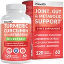 Supplément curcumin curcumin 5-en-1 avec Berberine, Ceylan Cinnamon Bioperine et Ginger pour support articulaire, Cœur, Gut et métabolique (120 ct)