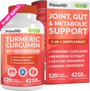 Supplément curcumin curcumin 5-en-1 avec Berberine, Ceylan Cinnamon Bioperine et Ginger pour support articulaire, Cœur, Gut et métabolique (120 ct)