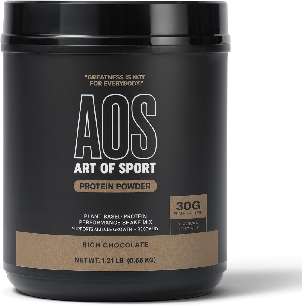 Art du sport 30g poudre de protéines, chocolat, protéines pour les athlètes, à base de plantes, laitiers et sans gluten, 0g sucre, 5g BCAA, 3,5g MCT, 1.21lb baignoire