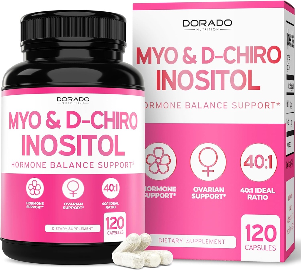 Myo-Inositol & D-Chiro Inositol Supplement for Women (120 Capsules, 2050mg Per Serving Ideal 40:1 Ratio Myo Inositol) Hormone Balance for Women - Third Party Tested, Vegan Safe & USA Made - 120 Count