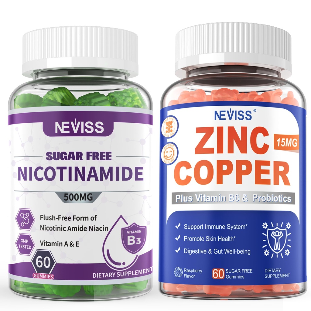 NEVISS Nicotinamide 500mg Gommies + Gommies de cuivre zinc