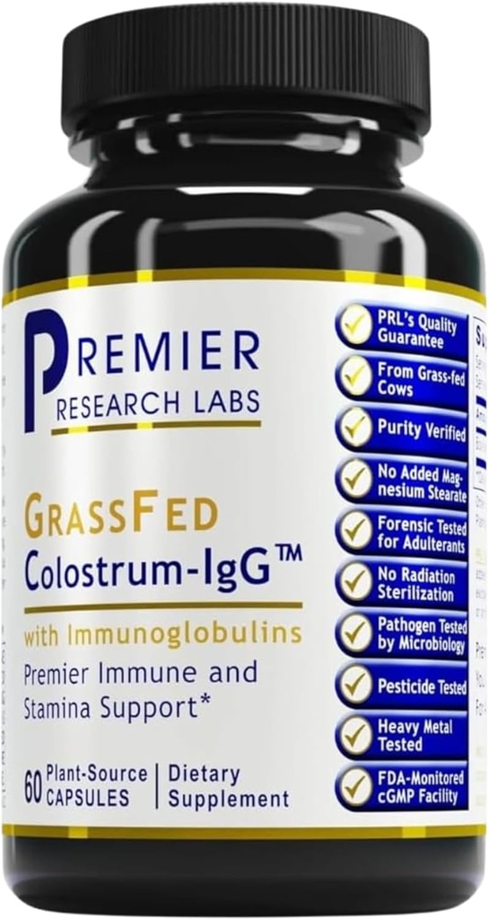 Premier Laboratoires de recherche Colostrum-IgG - Supplément Colostrum, Colostrum Bovin pour les humains, Colostrum de vache pour la santé immunitaire, Superaliments avec la lactoferrine, acides aminés, nucléotides - 60 capsules