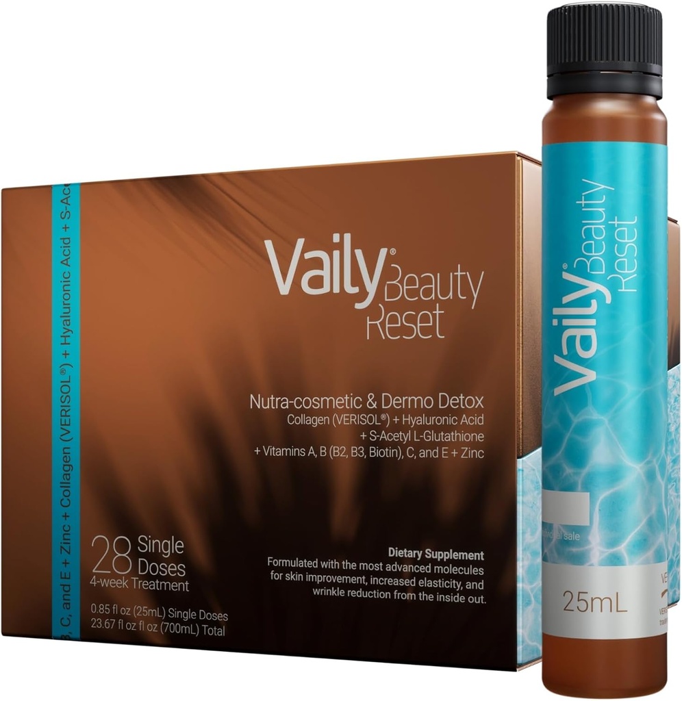 Beauty Reset for Dermo-Detox - boisson de supplément de collagène liquide pour les femmes et les hommes avec acide hyaluronique, L-glutathion, biotine, vitamines et zinc pour la peau contre la cellulite et les rides - 23.67 Fl oz