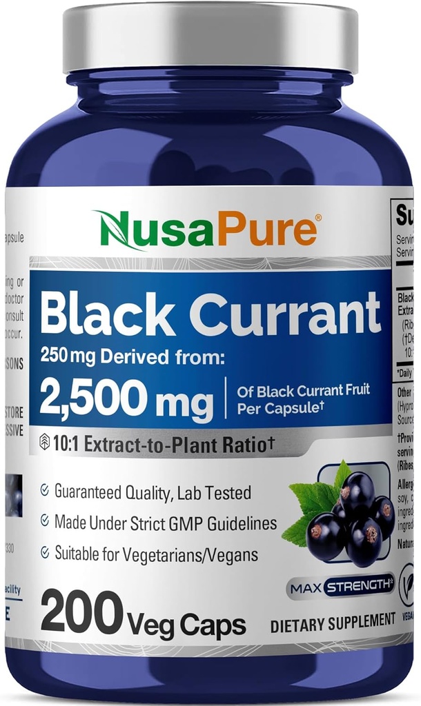 NusaPure Currant noir 10:1 Extrait, 250 mg équivalent à 2 500mg, par Veg Caps 200 Vegan, non-OGM
