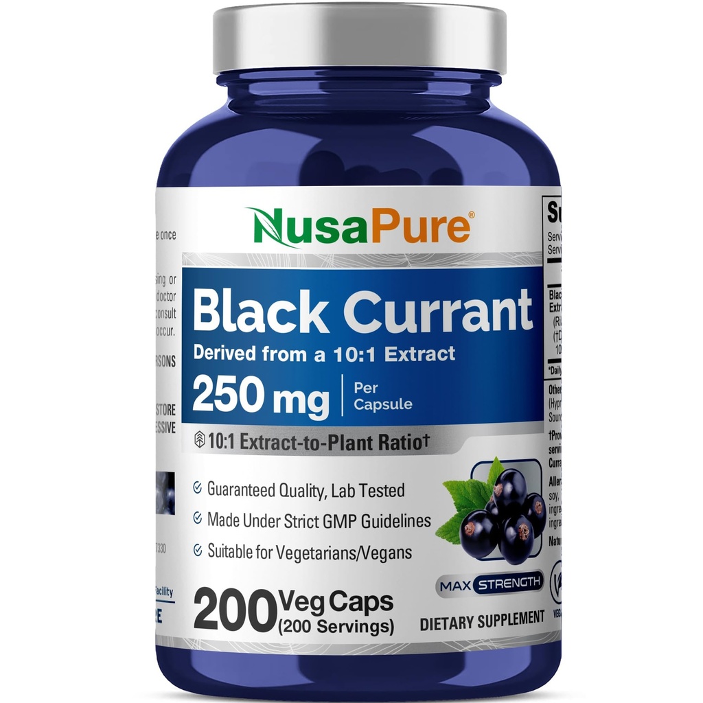 NusaPure Currant noir 10:1 Extrait, 250 mg équivalent à 2 500mg, par Veg Caps 200 Vegan, non-OGM