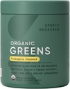 Sports Research® Greens Bio Superfood Poudre avec Spiruline, Chlorella, Adaptogènes, Enzymes, Probiotiques et 8 VIT B pour Gut & Mood Support* - Ananas végétalien, sans sucre et à faible teneur en calcium 30 portions