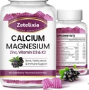 Gommies de calcium avec D3, supplément de magnésium de calcium avec Glycinate,Potassium,Vitamine D3 & K2, &Whole Natural Food pour os et immunosupport- 120 Gummy Gummy Amande