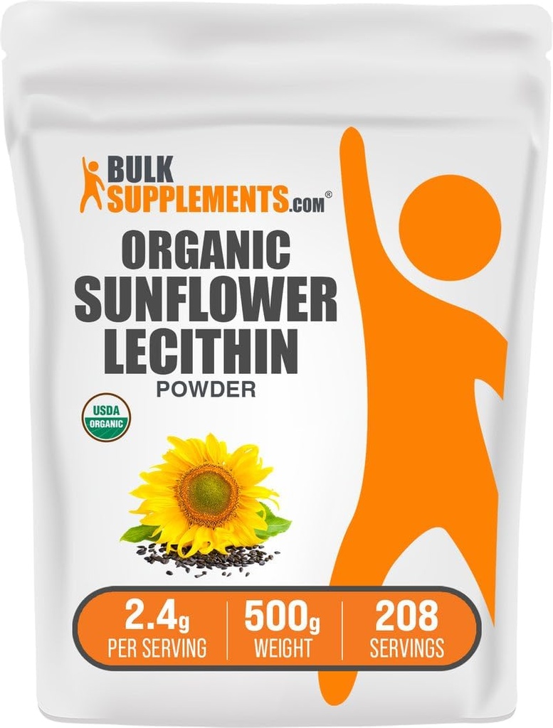 BulkSupplements.com Poudre de lécithine de tournesol biologique - supplément de lécithine de tournesol, supplément nutritionnel, grade alimentaire - végétalien et sans gluten, 2,4g par portion, 500g (1,1 lb) (paquet de 1)