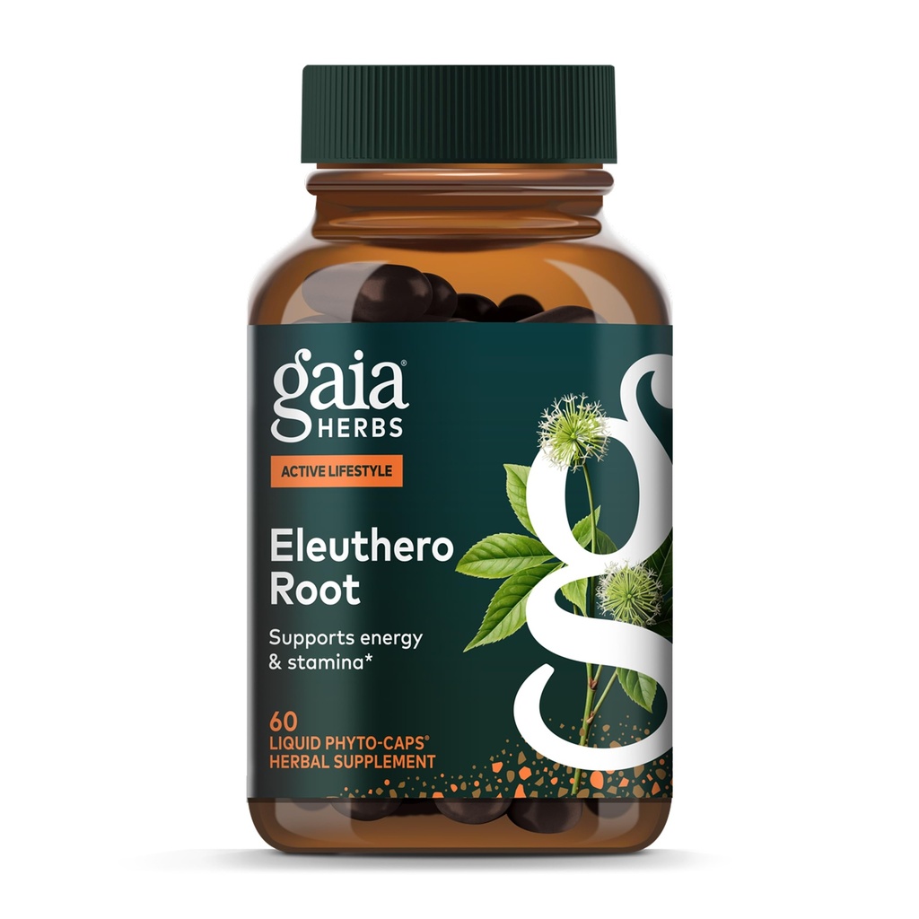 Gaia Herbes Eleuthero Root - Soutien énergétique, endurance et mentale - Eleuthero Root (Ginseng sibérien) Supplément à base de plantes Adaptogènes - 60 Capsules Phyto liquides végétaliens (30 jours)