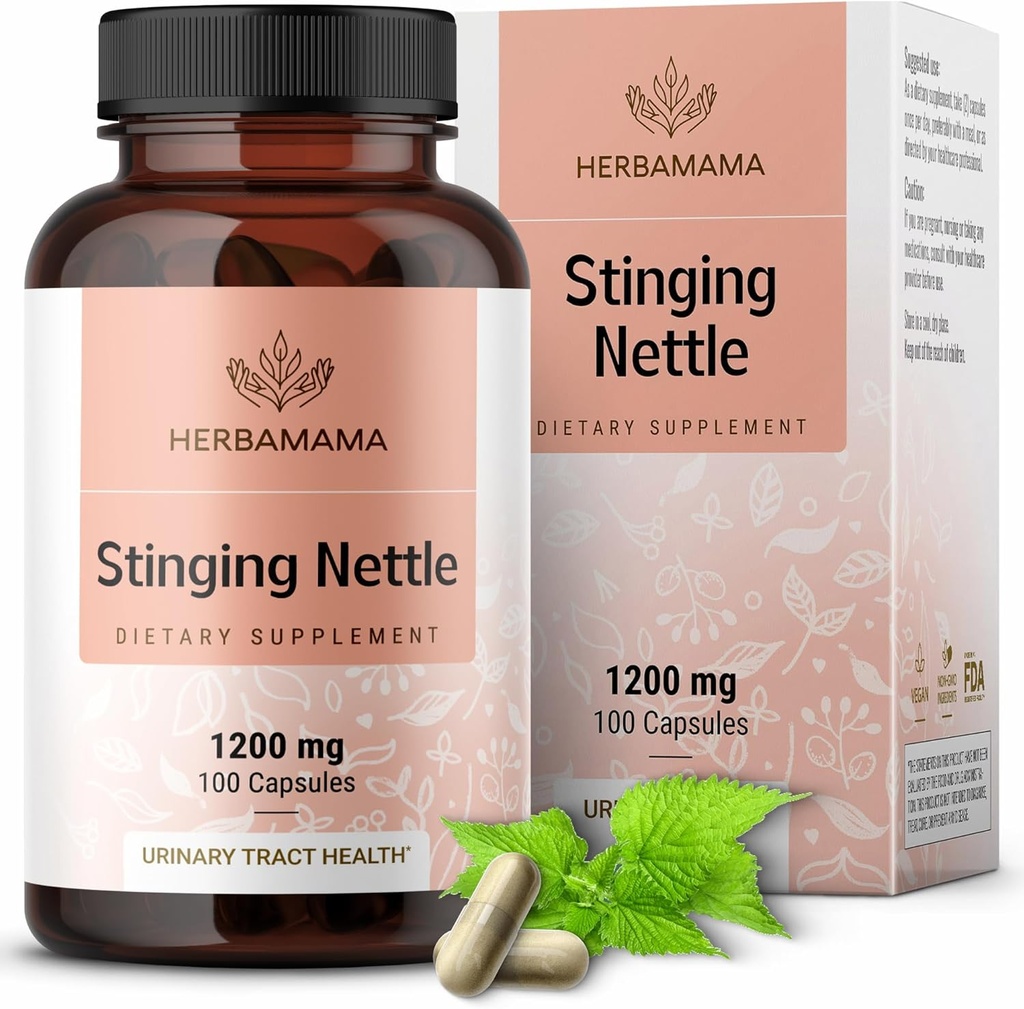 HERBAMAMA Stinging Nettle Capsules - 1200mg Stinging Nettle Root Extract for Urinary Tract Support - Vegan, Non-GMO Urtica Dioica Supplement