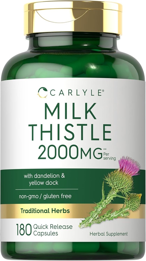 Carlyle Milk Thistle 2000mg | 180 Capsules | with Dandelion & Yellow Dock | Non-GMO, Gluten Free