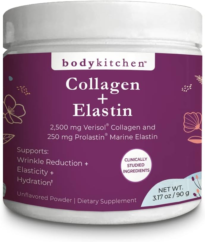 Body Kitchen Collagen + 250 mg Elastin – Supports Skin Hydration, Elasticity & Healthy Aging, Unflavored Powder (30 Servings)
