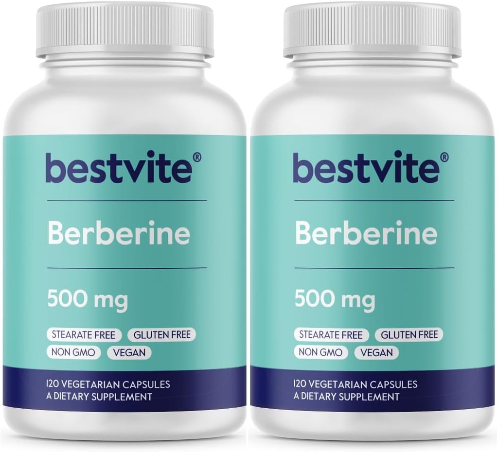 Berberine 500mg (240 capsules végétariennes) (2-emballage) - Pas de remplissage - Pas de stéarate - Pas d'agents de débit - Vegan - Sans gluten - Non OGM