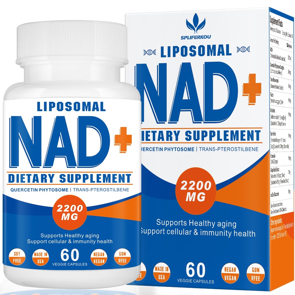 2200mg Liposomal NAD+ Supplement, 60 Capsules | NAD Supplement for Women and Men, Enhances Cell Energy & Aging Defese