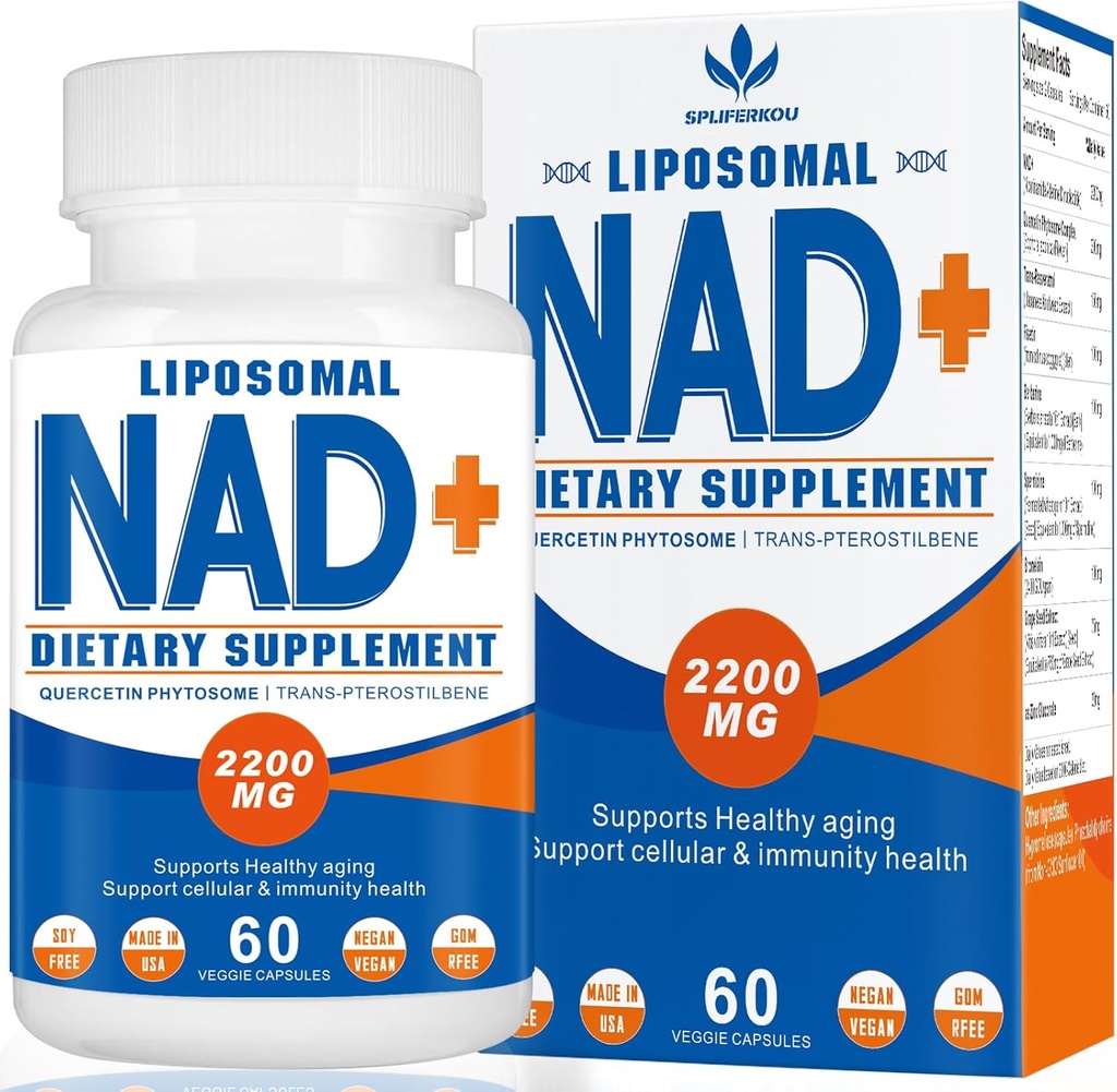 2200mg Liposomal NAD+ Supplement - Enhances Cell Energy & Aging Defese, 60 Capsules