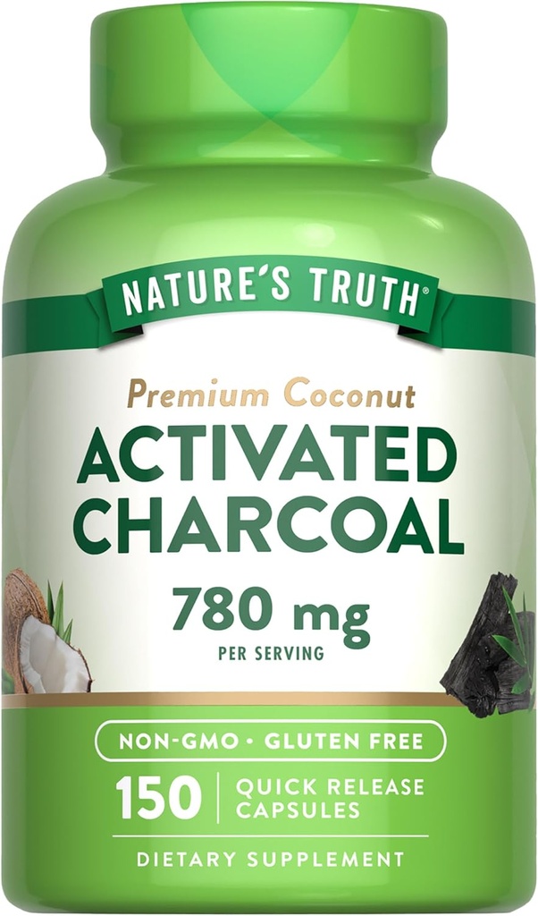Nature's Truth Activated Charcoal Capsules 780 mg | 150 Pills | from Coconut Shells | Non-GMO & Gluten Free Supplement