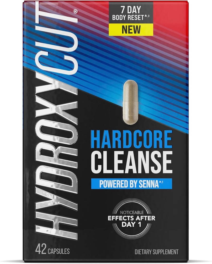Nettoyer le hardcore hydroxycuté - 42 capsules - Réinitialisation du corps 7 jours pour les hommes et les femmes - Comprend l'extrait de feuille de Senna et le vinaigre de cidre de pomme - 14 portions