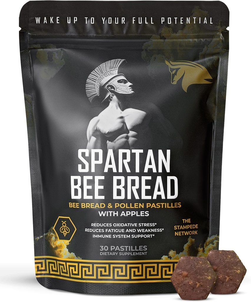 Bread d'abeille Spartan Chewables – Bread d'abeilles Multivitamine naturelle naturelle brute avec abeille Pollen, Propolis et Jelly Royal , Fermenté pour l'énergie, la vitalité, la récupération et l'immunité , rien de synthétique