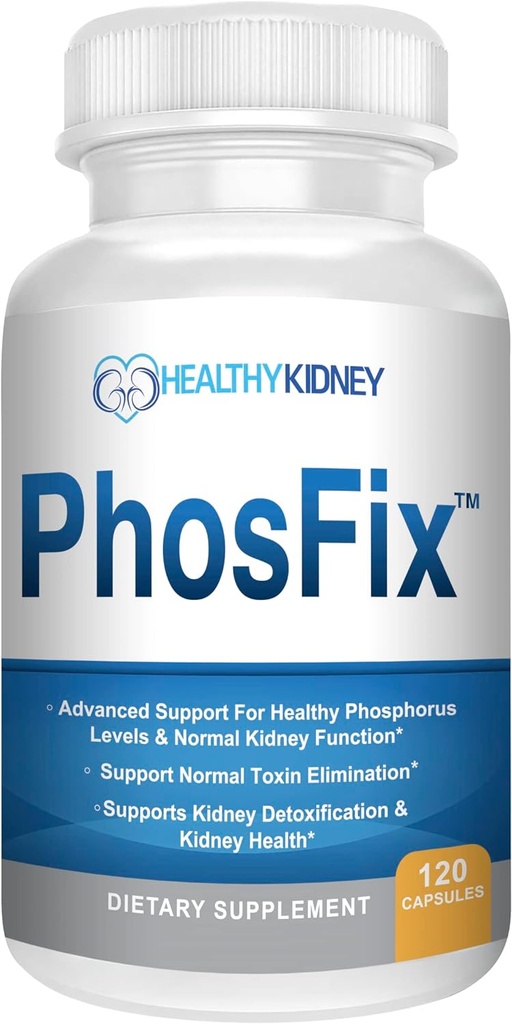 PhosFix 120 Pills Phosphorus Binder avec Chitosan pour soutenir les niveaux de phosphore normaux et la santé rénale. Supplément rénal Santé optimale
