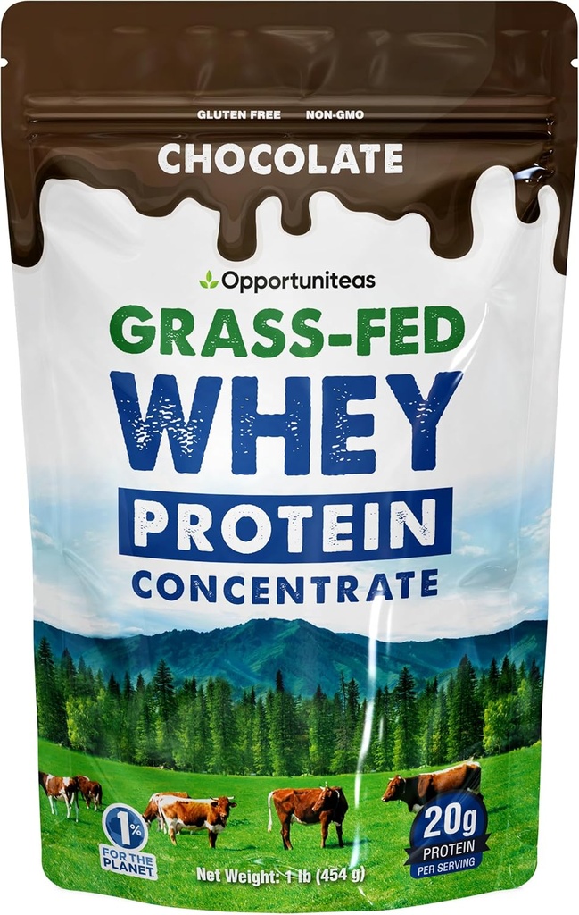Opportuniteas Poudre de protéines de fer à l'herbe Concentrate - Chocolat - Supplément de protéines pures - Non OGM, sans hormones et sans gluten - 1lb