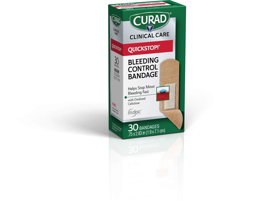 Curad Quickstop Flex-Fabric Bandages, technologie de contrôle des saignements Quickstop, 0,75" x 2,83", 30 Nombre (paquet de 3)