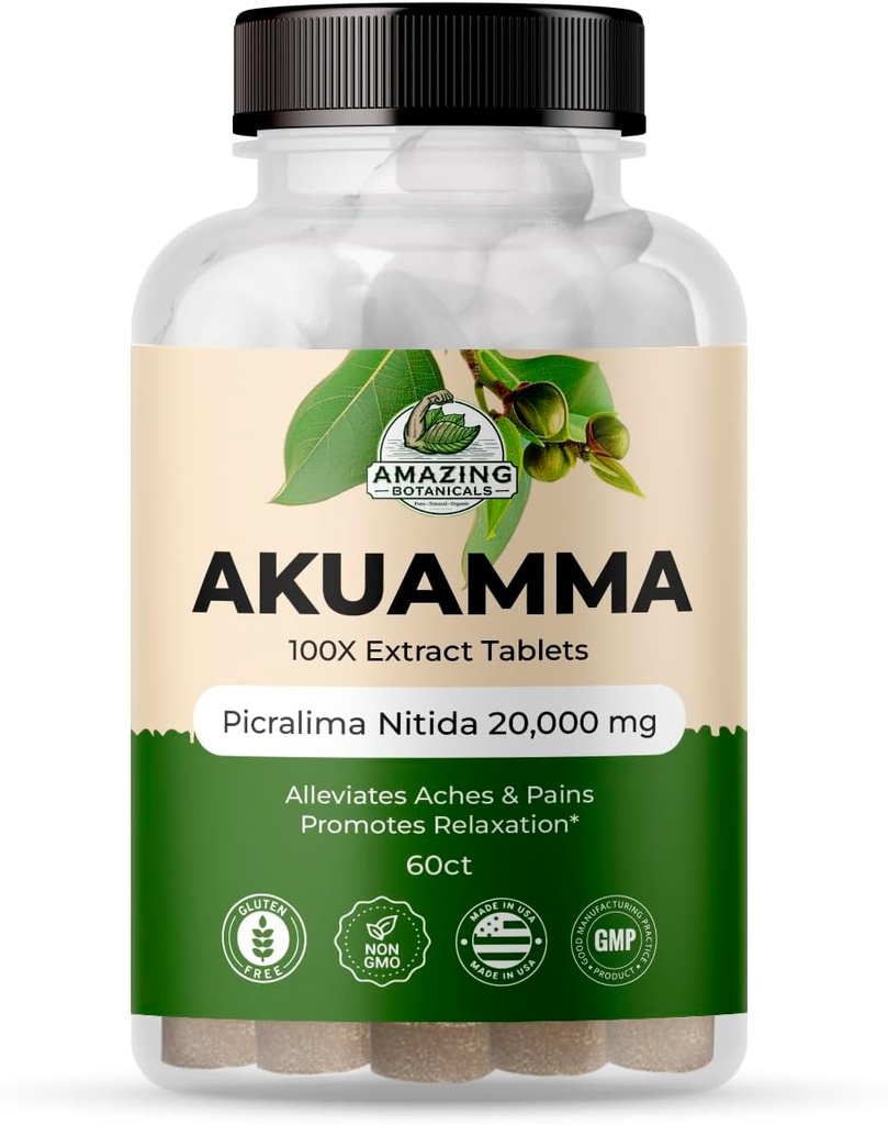 Amazing Botanicals Akuamma Extract Comprimés – 200 mg 100X Extract 20 000mg.