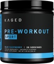 Poudre de pré-entraînement Kaged Sport pour hommes et femmes, Blue Razz, Certifié Sport, 188mg Caféine, Supplément à l'oxyde nitrique, Beta Alanine pour l'énergie, l'haltérophilie, Cardio Endurance & Force, 20 portions