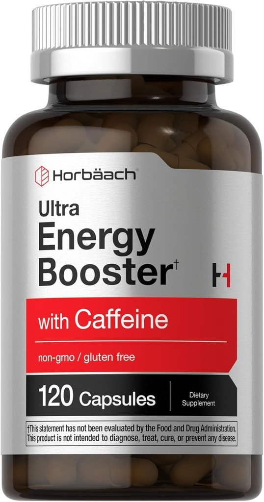 Supplément énergétique Horbäach 120 Capsules avec caféine, ginseng et vitamine B12.