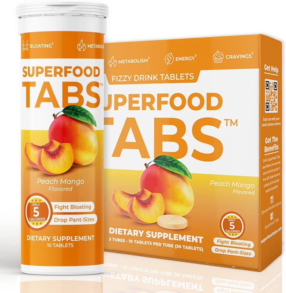 Superfood Tabs skinnytabs Anti-Bloat Cleanse Drink with 15 Superfoods Supporte la digestion, l'énergie et les cravaches.