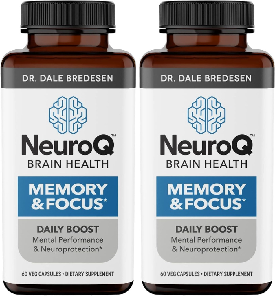 NeuroQ Memory & Focus - Améliore la performance cognitive et la fonction cérébrale - Formule neuroprotectrice par Dr Dale Bredesen - Gotu Kola Ginkgo Phosphatidylsérine & Propolis - 60 Capsules (Pack de 2)