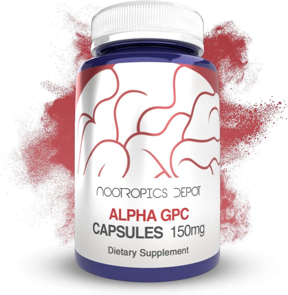 Nootropics Depot Alpha GPC Capsules $ 150mg $ 180 Comte $ Supplément cholinergique $ Supplément pour la santé cérébrale $ Soutient une fonction cérébrale saine $ Améliorer la cognition, la mémoire + Focus