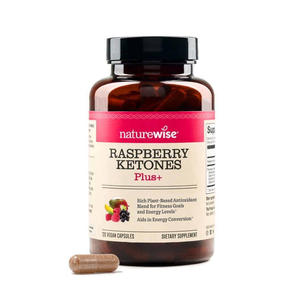 NatureWise Cétones de framboise Plus - avec extrait de thé vert, poivre de Cayenne et baie d'açai - soutient la santé antioxydante, les niveaux d'énergie, les objectifs de poids - végétalien et sans gluten - 120 capsules[120 jours]