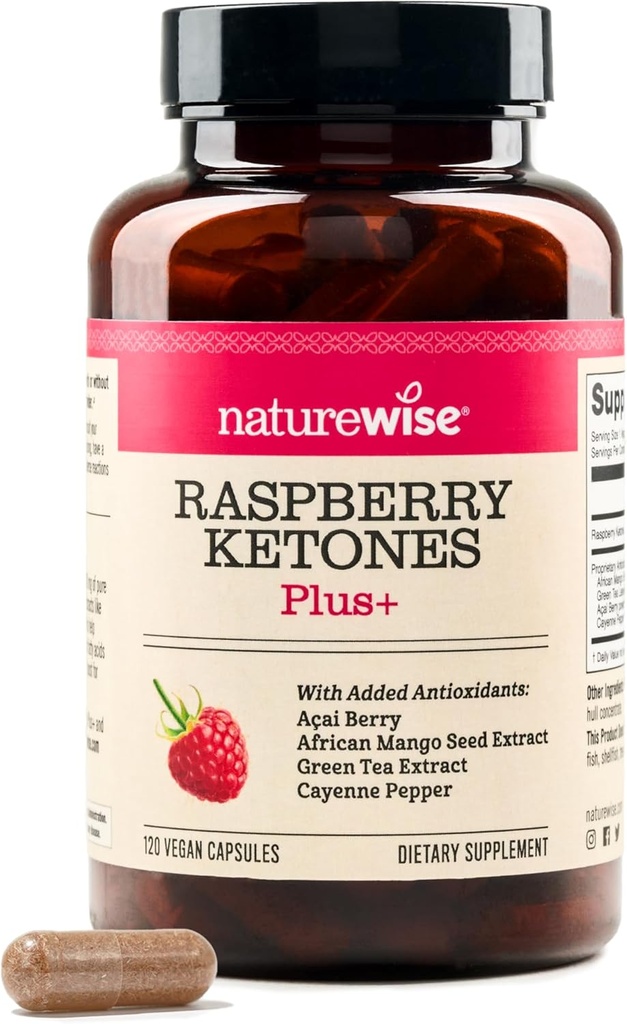 NatureWise Raspberry Ketones Plus - w/ Green Tea Extract, Cayenne Pepper, & Acai Berry - Supports Antioxidant Health, Energy Levels, Weight Goals - Vegan & Gluten-Free - 120 Capsules[120-Day Supply]