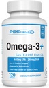 PEScience Omega-3+, 440mg EPA et 240mg DHA supplément huile de poisson, facile à avaler softgel de petite taille, sans goût, 60 portions