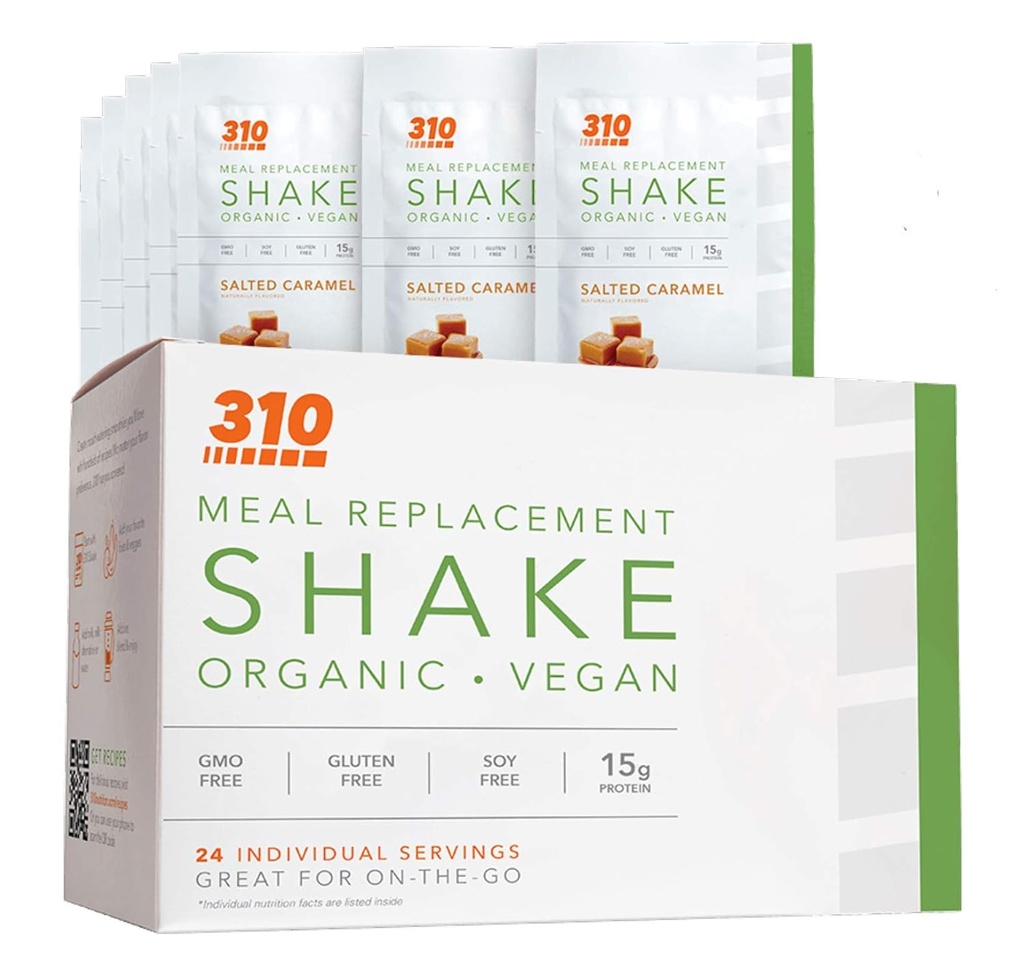 Boîte à Shake biologique 24 CT - Poudre végétale de protéines et substitut de repas Shake - Par 310 Nutrition - sans gluten, sans lait et sans soja - 0g de sucre