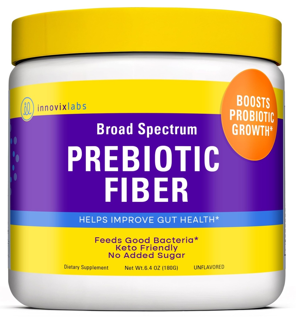 InnovixLabs poudre de fibre prébiotique pour la santé gustative et digestive, supplément de fibre haute pour les femmes et les hommes avec racine de chicorée, FOS, Acacia, Inuline, fibre soluble et insoluble, sans sucre ajouté, 30 jours d'approvisionnement