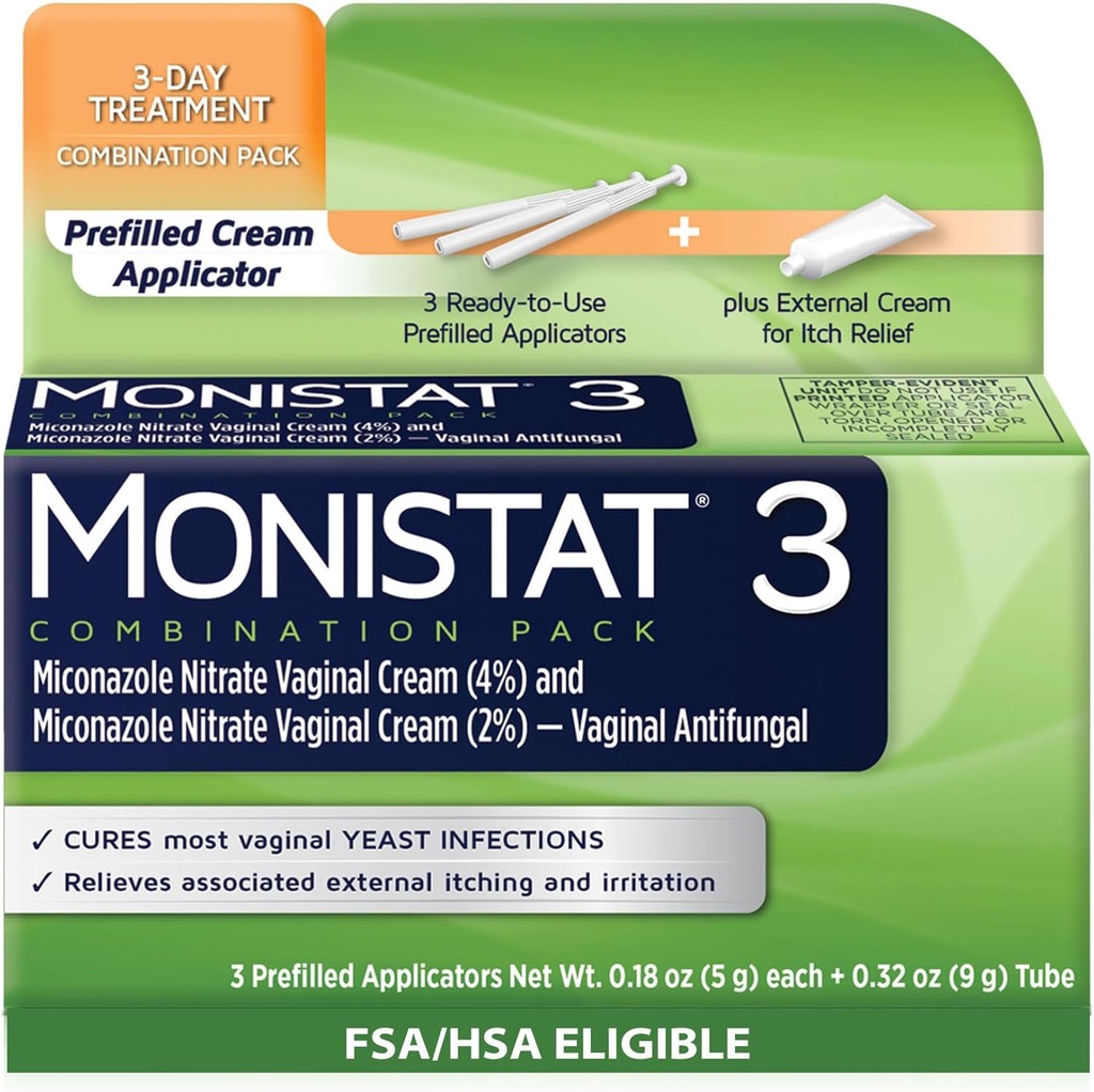 Monistat 3 jours traitement de l'infection des levures pour les femmes, 3 Miconazole pré-rempli crème Applicateurs et crème externe Monistat anti-Itch Bundle