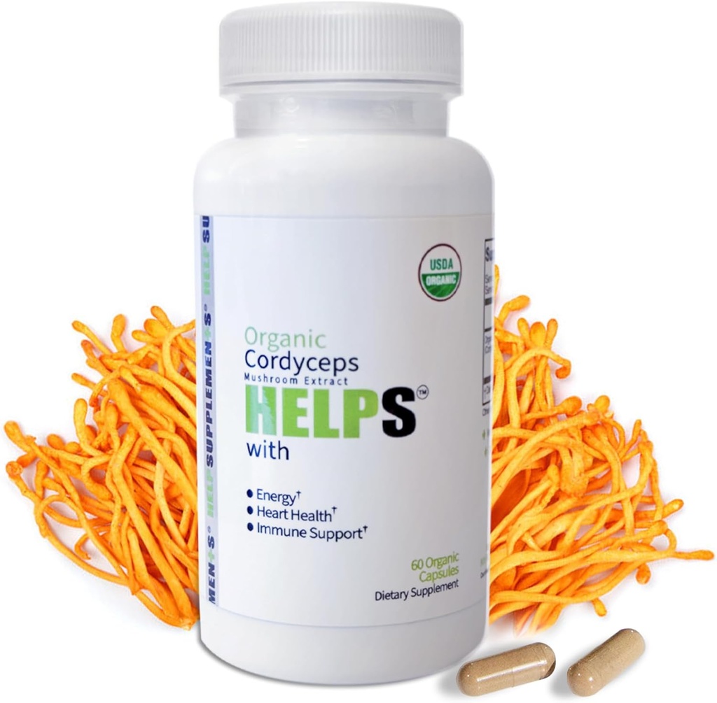 Supplément de champignons Cordyceps Bio - 1000mg Cordyceps Militaris Extract - 100% naturel, réel et pur - Beta-Glucan - Support à base de plantes pour l'énergie et la santé immunitaire - 60 capsules